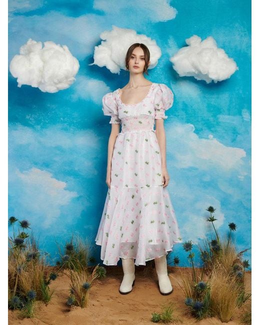 Sister Jane Blue Folk Bow Jacquard Dress