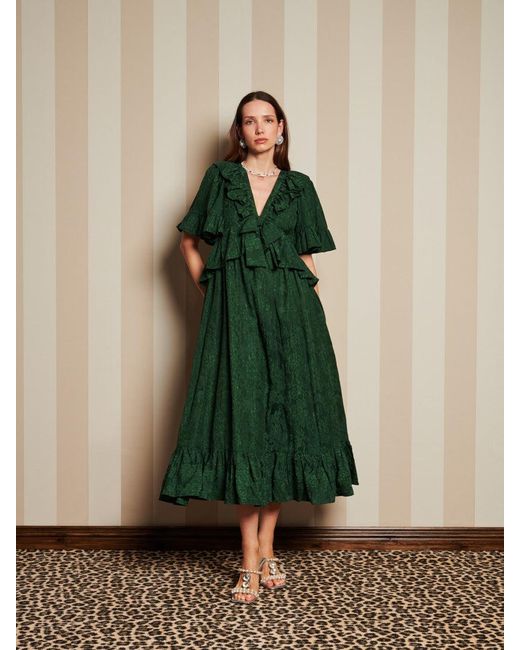 wearing a green dress in a dream Chiffon Flutter Sleeve Maxi Dress, Dark Green – Jolie Moi Retail main image 1