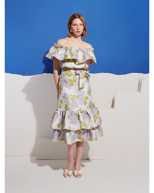 Sister Jane Blue Fig Flora Jacquard Ruffle Skirt