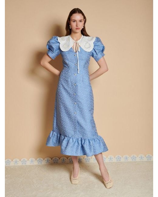 Sister Jane Blue Alice Jacquard Midi Dress