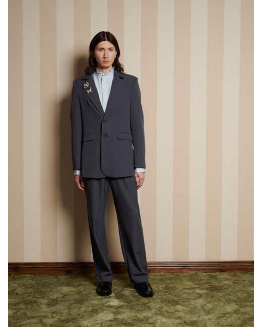 Sister Jane Blue Albert Brooch Single Breasted Blazer