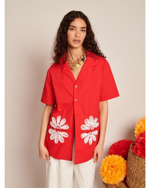 Sister Jane Red Rosario Trimmed Pockets Shirt