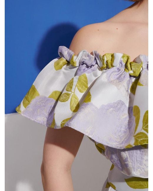 Sister Jane Blue Fig Flora Jacquard Ruffle Top