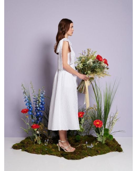 Sister Jane White Dream Prairie Bow Jacquard Midi Dress