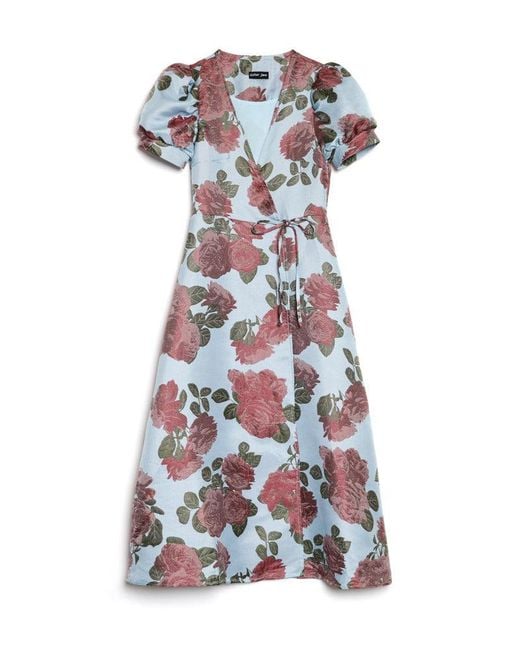 Sister Jane Glowstate Jacquard Wrap Dress in Brown | Lyst