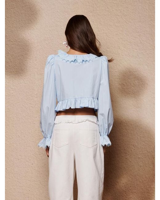 Sister Jane Blue Veil Ruffle Top