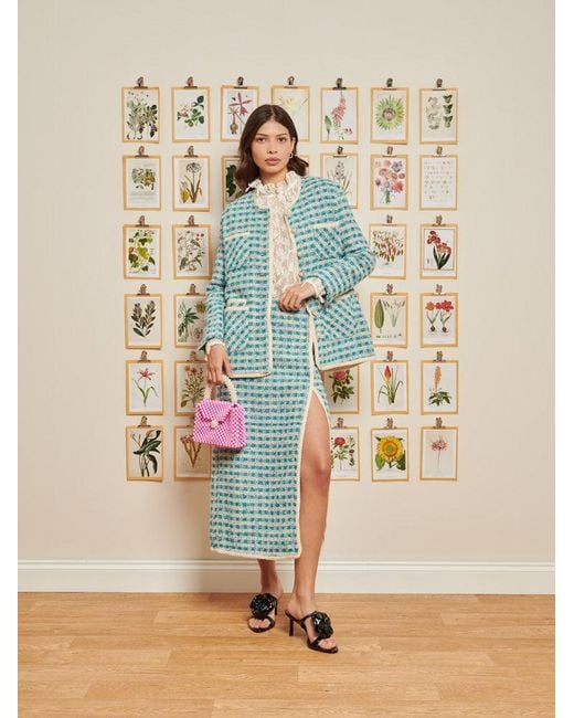 Sister Jane Blue Dream Novelty Tweed Midi Skirt
