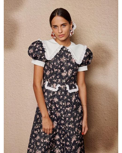 sister jane brown dress Sister Jane puff sleeve ruffle hem midaxi dress in chocolate bow print