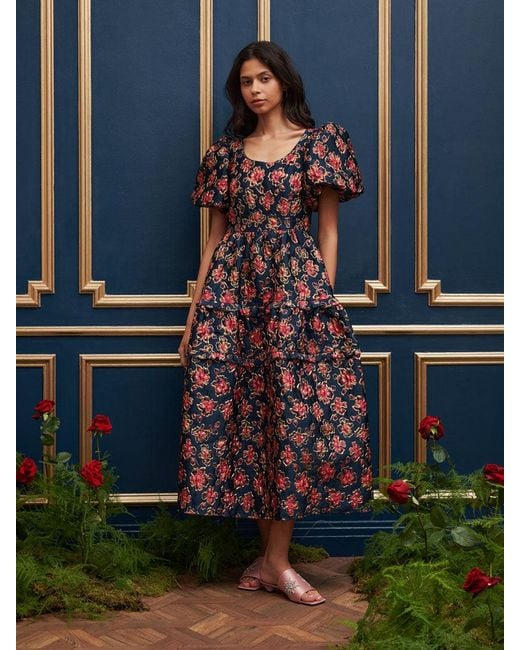 Sister Jane Blue Dream Fable Jacquard Midi Dress