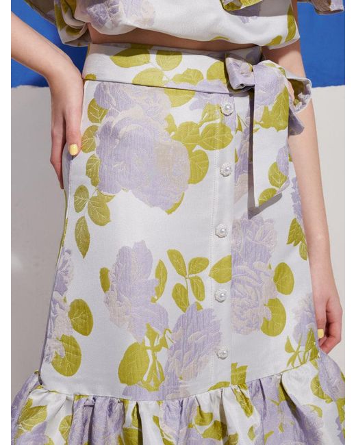 Sister Jane Blue Fig Flora Jacquard Ruffle Skirt