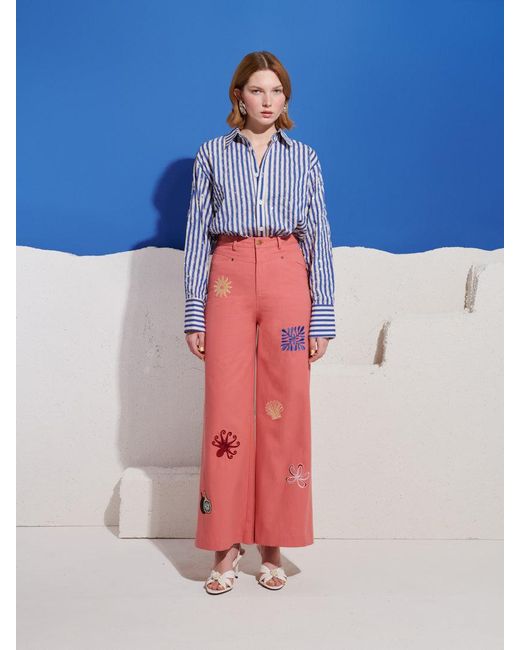Sister Jane Blue Paros Stripe Embellished Shirt