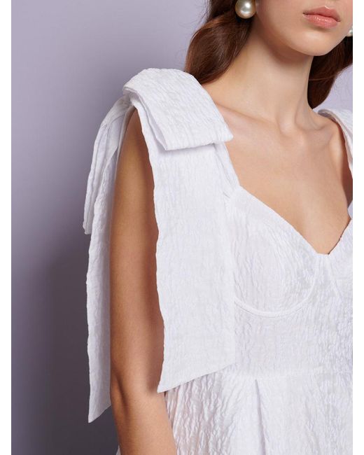 Sister Jane White Dream Prairie Bow Jacquard Midi Dress
