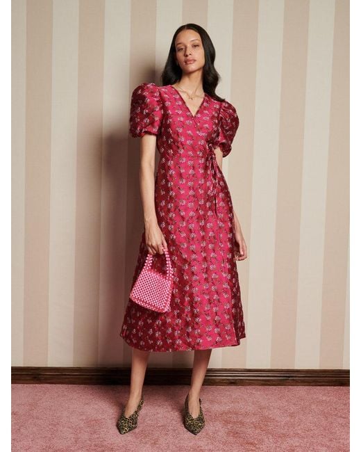 Sister Jane Pink Momento Jacquard Midi Wrap Dress