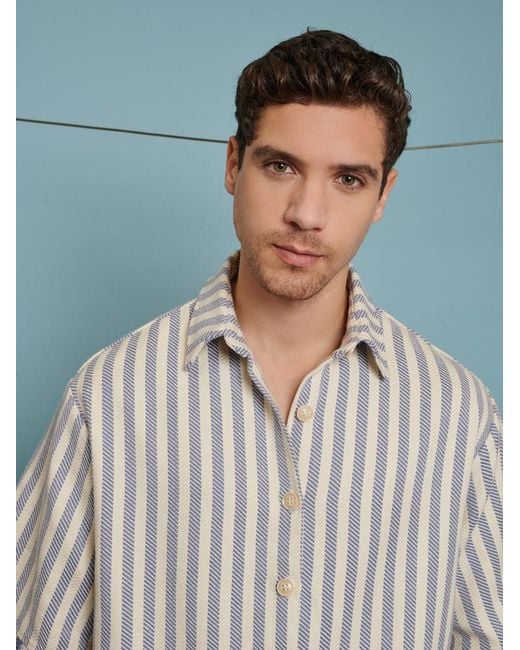 Sister Jane Blue Cameron Fray Stripe Boxy Shirt