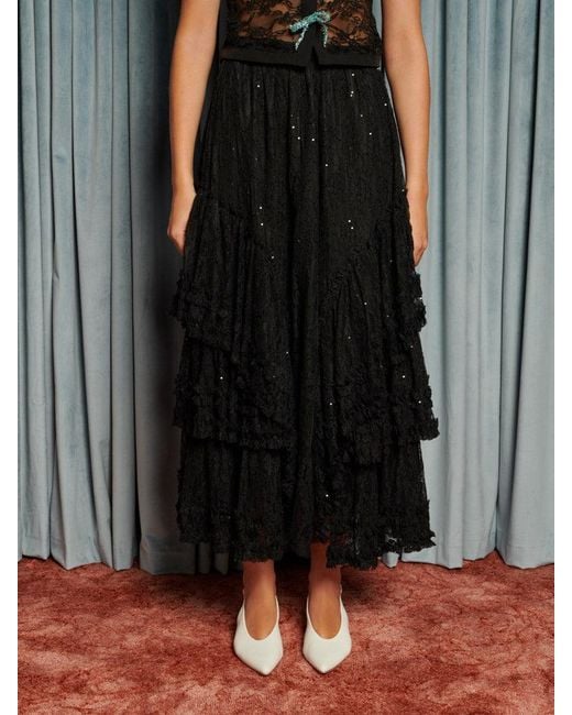 Sister Jane Black Eclipse Lace Midi Skirt