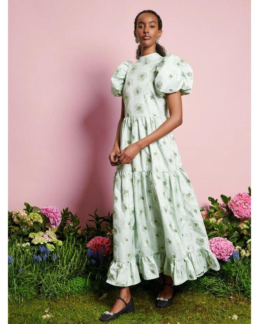 green dress with pink flowers Green Strapless Faille Mini Dress With 3D Flower