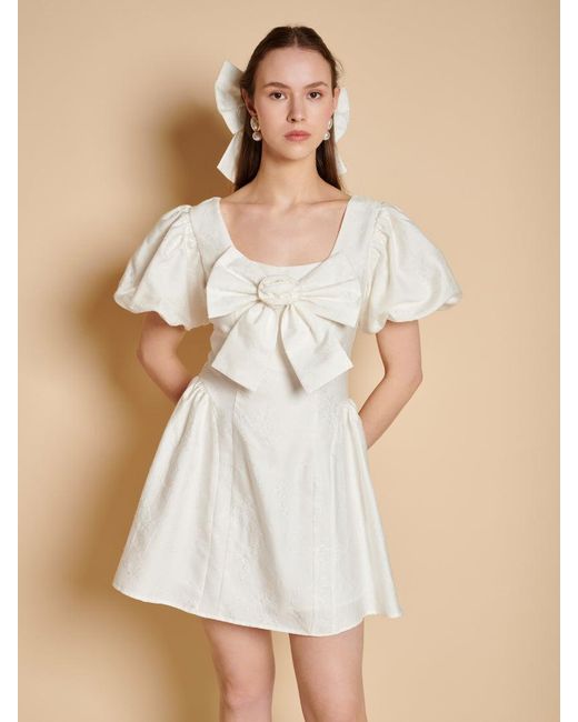 Sister Jane Natural Klara Jacquard Bow Mini Dress