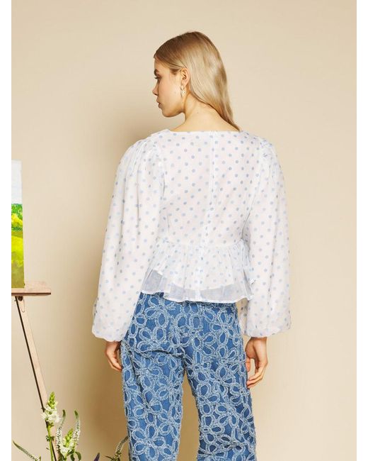 Sister Jane Blue Stipple Spot Bow Top