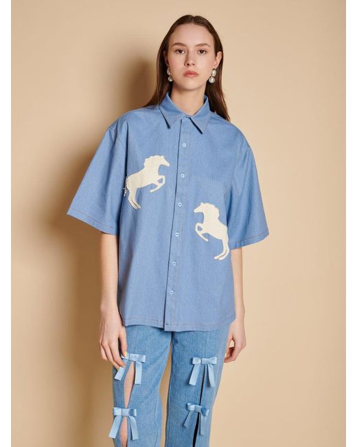 Sister Jane Blue Dala Applique Boxy Shirt