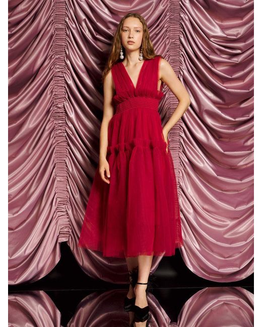 Sister Jane Red Dream Rouge Tulle Midi Dress