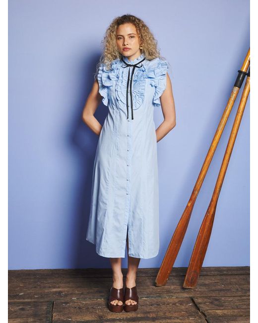 Sister Jane Glassy Ruffle Pleat Midi Dress in Blue | Lyst