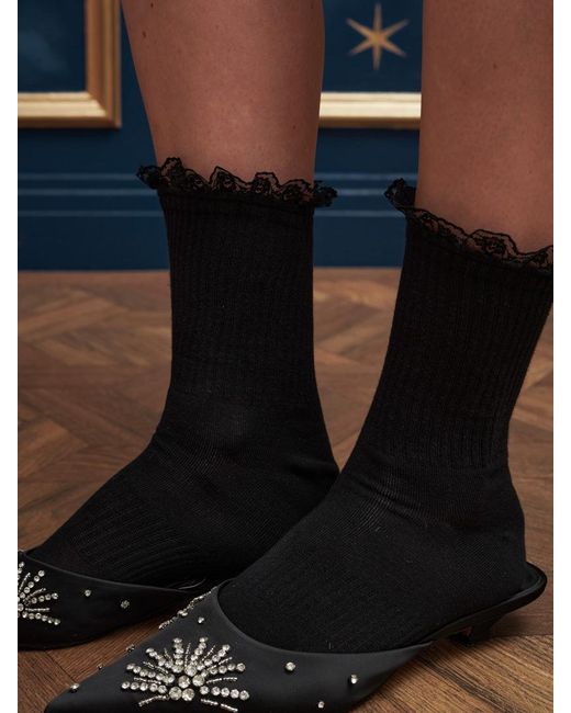 Sister Jane Blue Louis Lace Trim Socks