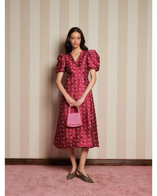 Sister Jane Momento Jacquard Midi Wrap Dress in Pink | Lyst