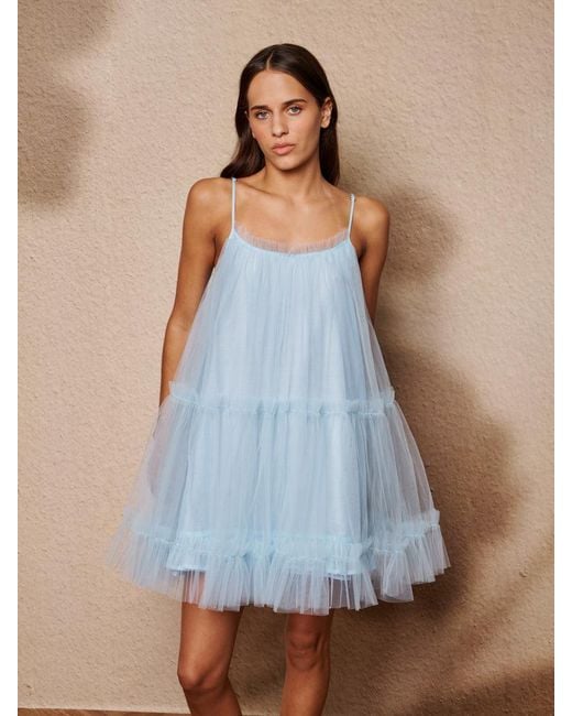 Sister Jane Blue Sway Tulle Ruffle Mini Dress