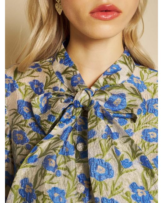 Sister Jane Blue Iris Jacquard Bow Blouse