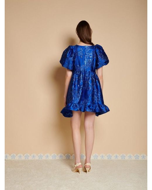 Sister Jane Blue Watercolour Jacquard Mini Dress