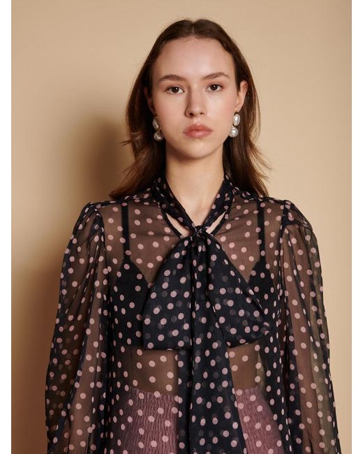 Sister Jane Natural Painterly Polka Chiffon Blouse