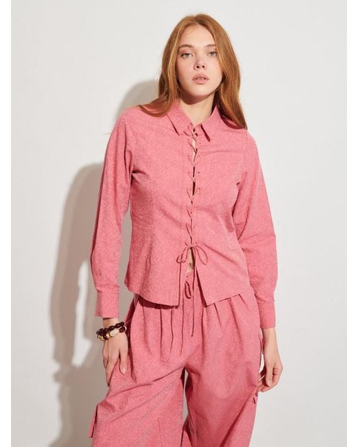 Sister Jane Pink Ghospell Mayra Tie Front Shirt