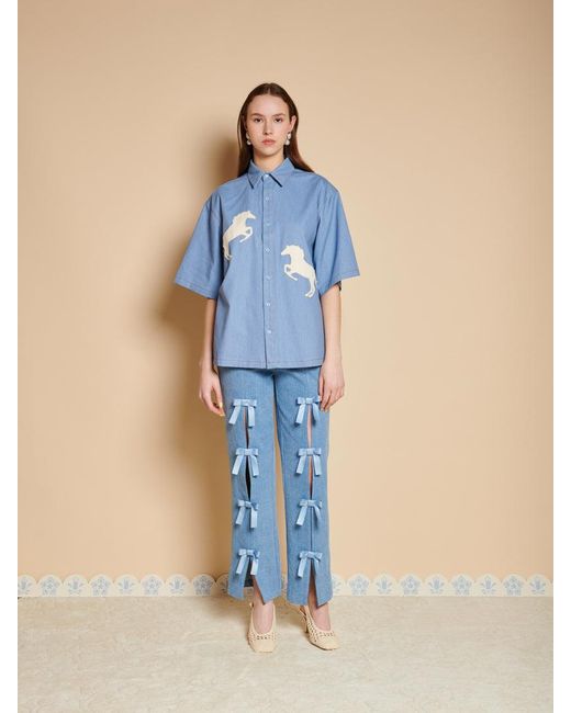 Sister Jane Blue Dala Applique Boxy Shirt