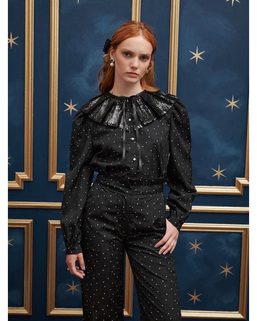 Sister Jane Blue Waltz Sequin Collar Blouse