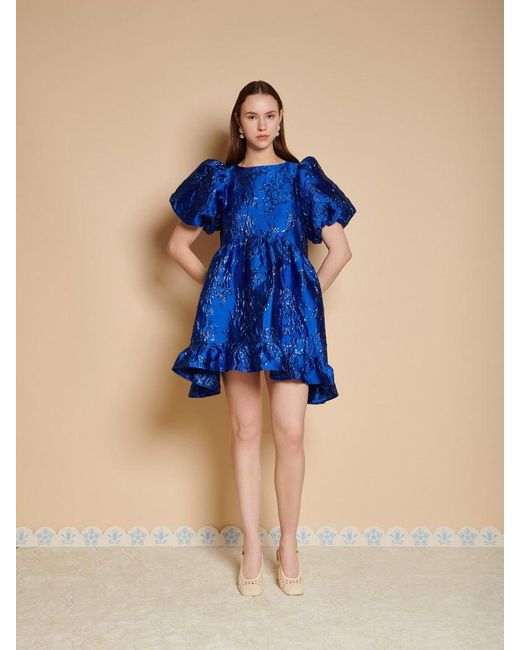 Sister Jane Blue Watercolour Jacquard Mini Dress