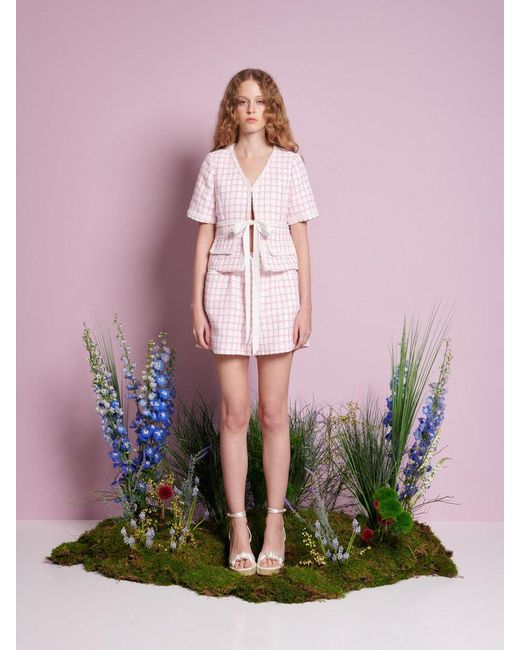 Sister Jane Pink Wildflower Tweed Tie Top