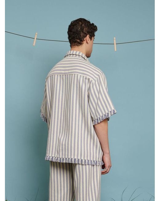 Sister Jane Blue Cameron Fray Stripe Boxy Shirt