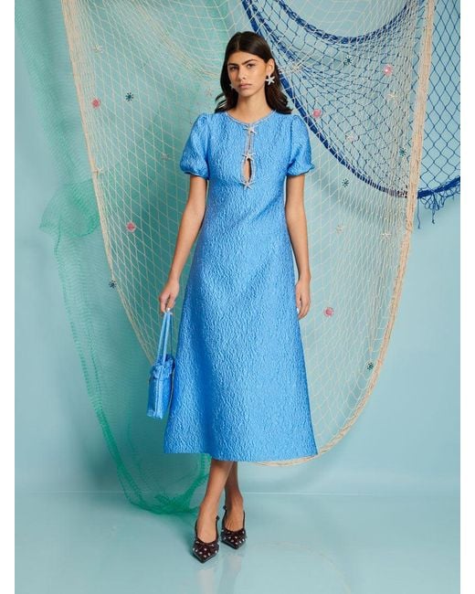 Sister Jane Blue Dream Reef Jacquard Midi Dress