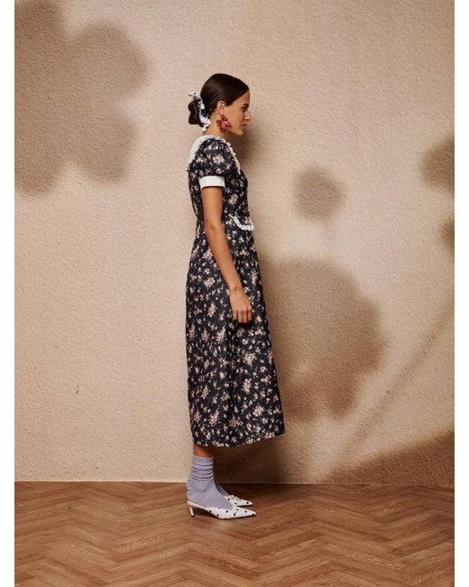 sister jane brown dress Sister Jane Suite puff-sleeve leopard-jacquard Midi Dress | Brown