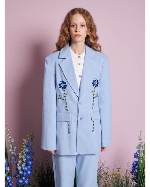 Sister Jane Blue Field Gem Single Breasted Blazer