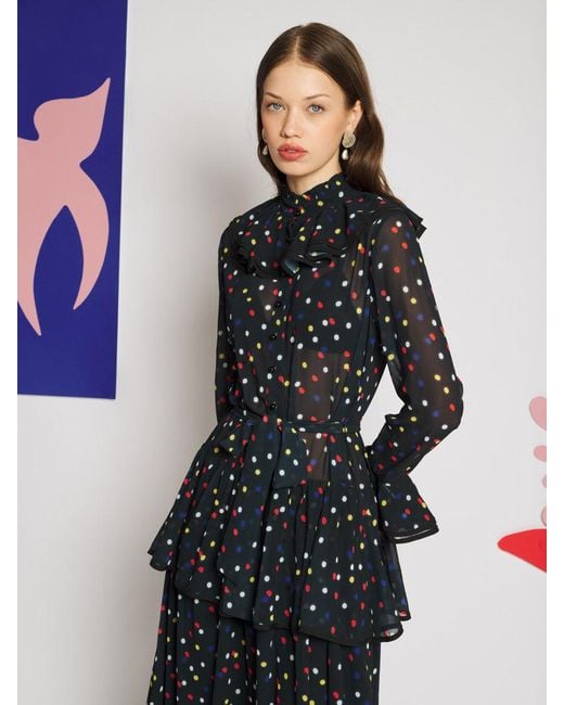 Sister Jane Black Elodie Spot Chiffon Maxi Dress