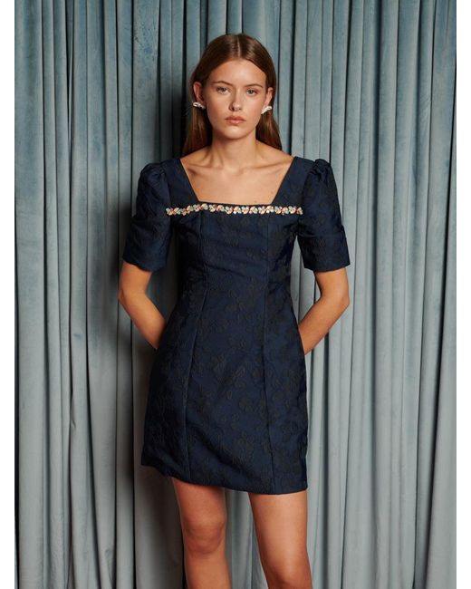Sister Jane Gray Frame Jacquard Mini Dress