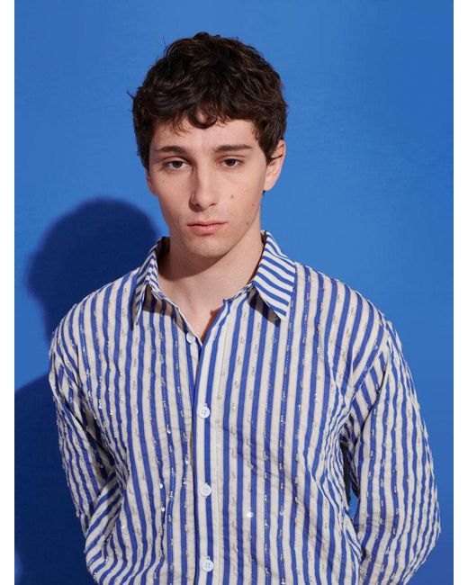 Sister Jane Blue Paros Stripe Embellished Shirt