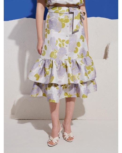 Sister Jane Blue Fig Flora Jacquard Ruffle Skirt