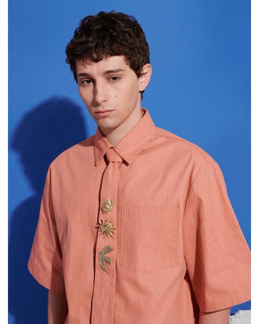 Sister Jane Blue Ochre Boxy Shirt With Tie Pins