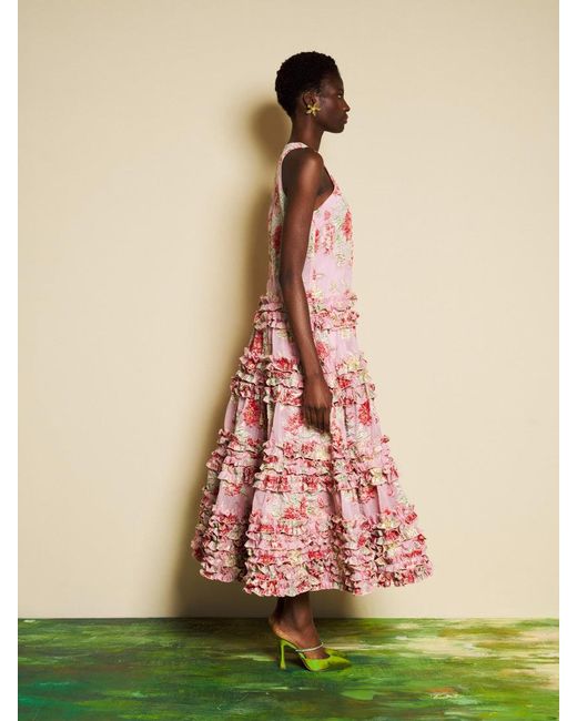 Sister Jane Pink Dream Rosier Jacquard Ruffle Maxi Dress