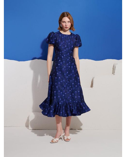 Sister Jane Blue Azure Jacquard Midi Dress