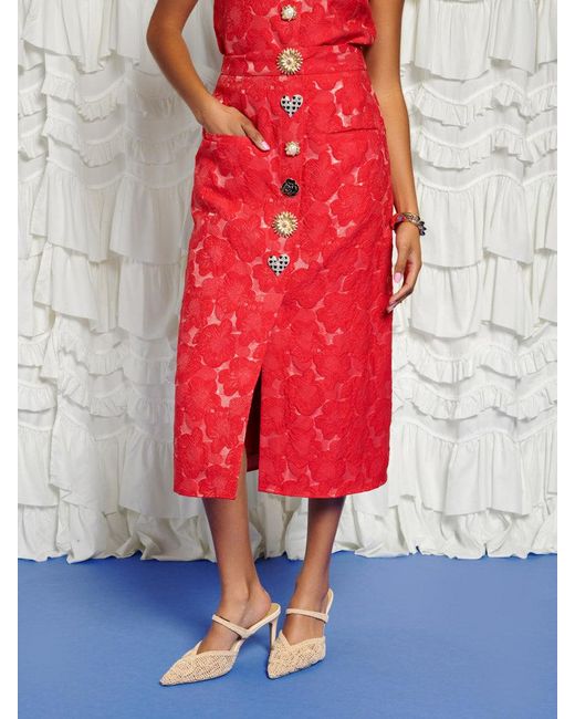 Sister Jane Red Dream Maria Jacquard Midi Skirt