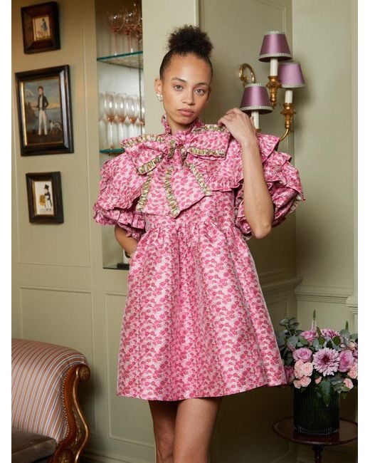 Sister Jane Pink Carnation Jacquard Bow Dress