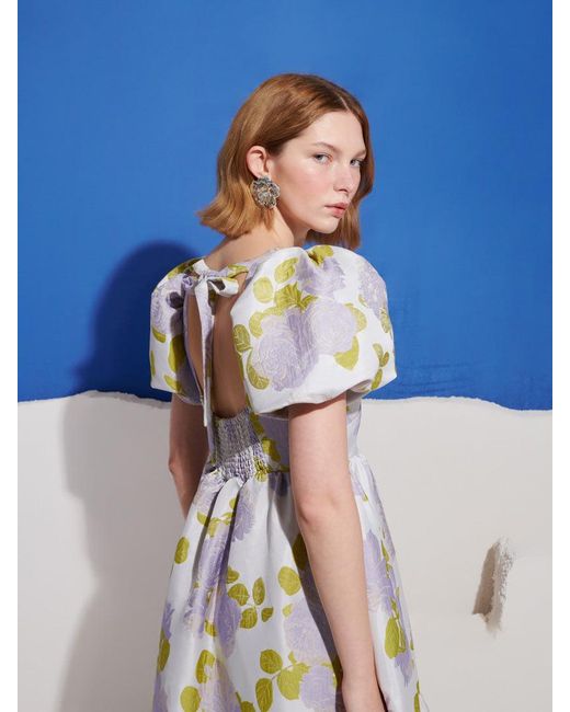 Sister Jane Blue Fig Flora Jacquard Midi Dress